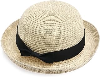 BinaryABC Summer Straw Sun Hat for Women & Kids (Fits Head Circumference 57cm) | Lightweight Bowler Beach Cap for Small Heads,Adjustable & Breathable – Beige