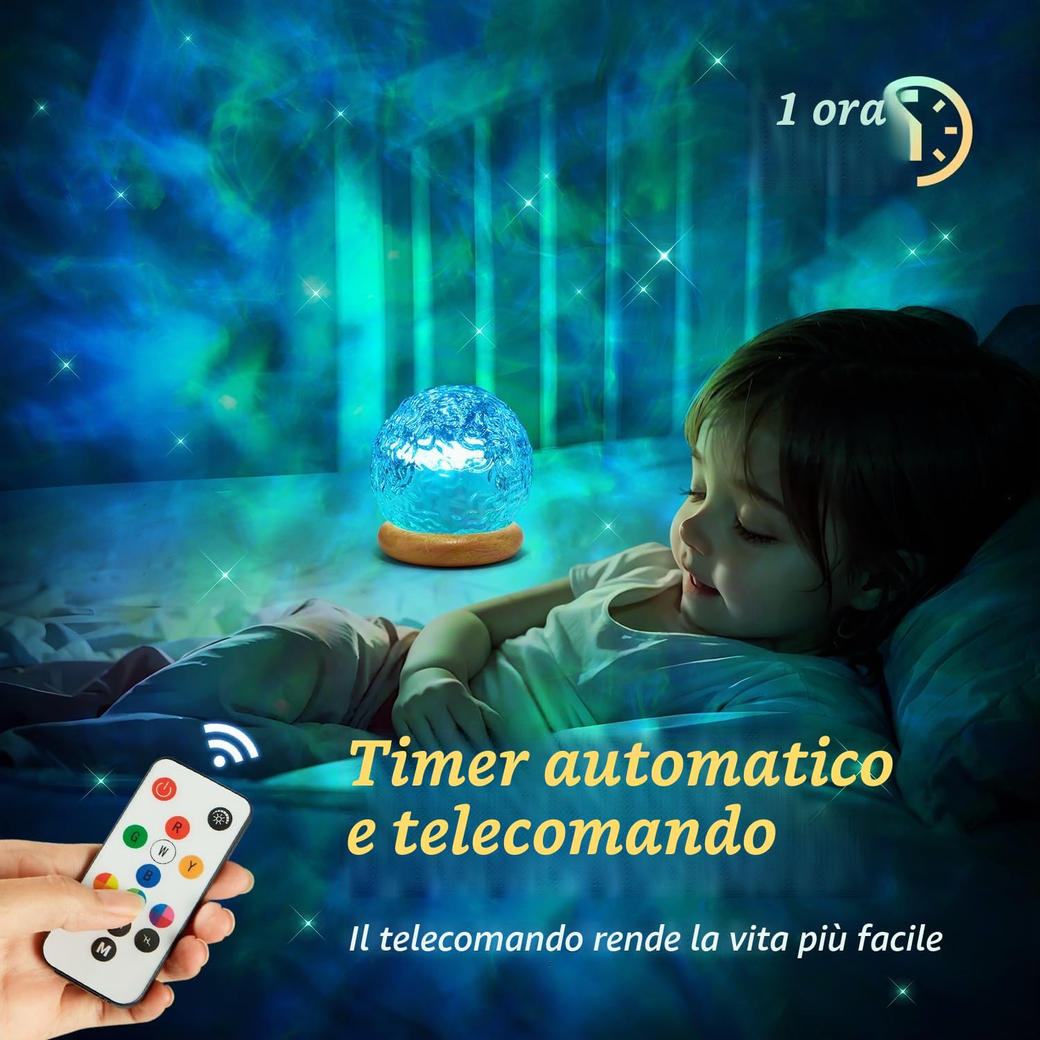 PIKOY Proiettore Aurora Boreale – 216 Effetti Luminosi, 3-in-1 Aurora Boreale/Tramonto/Onda Oceano, Telecomando & Controllo USB, Decorazione Camera da Letto & Regalo per Tutti gli Età