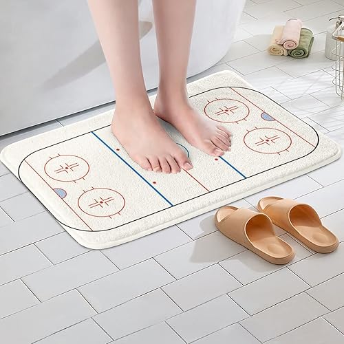 Miniatura 2 de Tapetes de baño de hockey para baño, pista de hockey sobre hielo, pista de hockey, antideslizante, 20 x 32 pulgadas, tapete de forro polar para