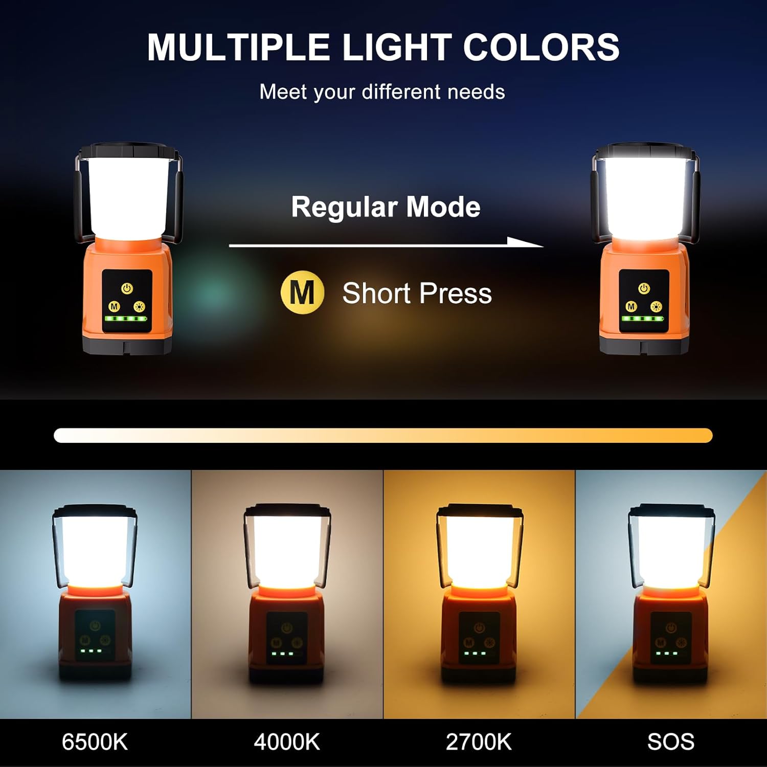 LED Camping Lantern Rechargeable Camping Essentials 5000mAh Power Bank Waterproof Camping Tent Light Lanterns for Power Outages Hurricane Emergency Hiking Outdoor RGB Mode Light Dual-Purpose Power Solution - product feature