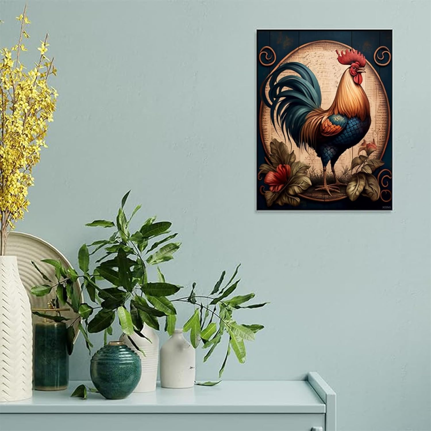 jiaqinglong Strong Rooster Animals Diamond Painting Kits for Adults, 5D DIY Round Full Drill Cross Stitch Crystal Rhinestone Embroidery Paintings Arts Crafts 12x16 inch, Colourful