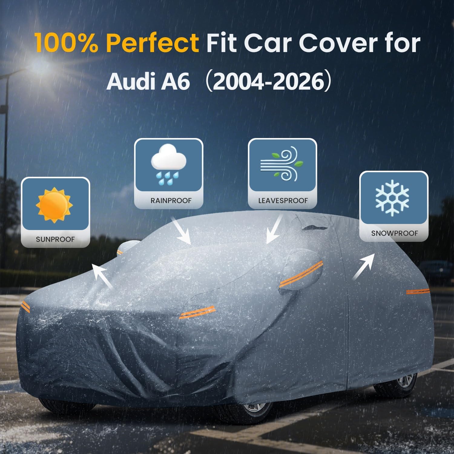 Waterproof A5(2004-2026) Car Cover with Breathable Vents, [2026 Upgrade] Premium Covers with Cotton Liner and Zipper Door,Sun Rain Snow Dust Uv Protection.(Gift with Towel Storage Bag)