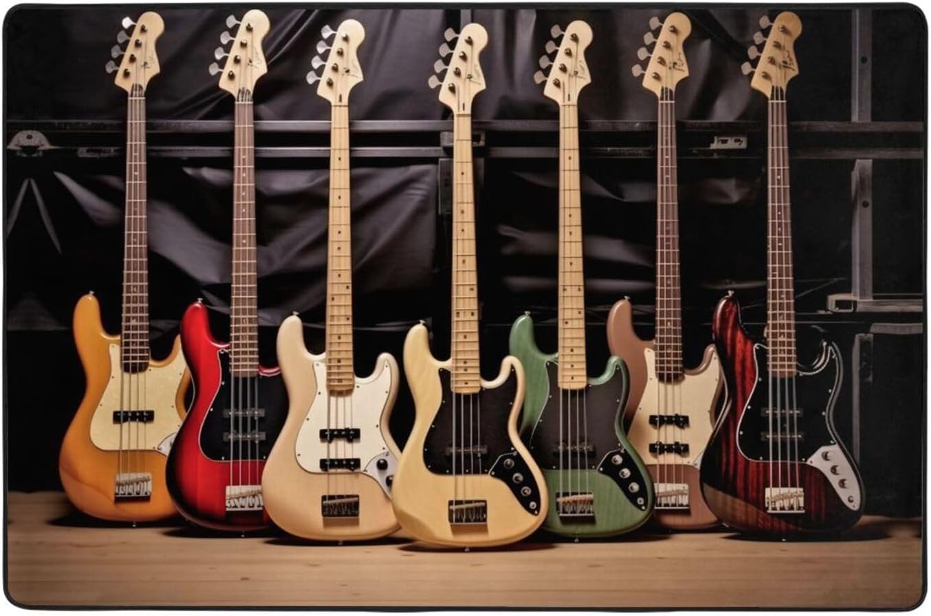 Guitar Bass Music Musical Instruments Print Area Carpet Non-Slip Rugs Carpet Forliving Room Bedroom