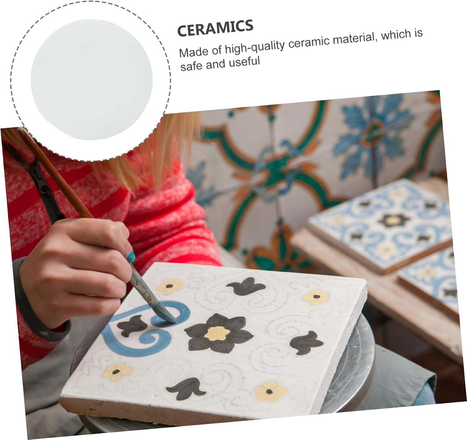 TEHAUX Hand-Painted Ceramic Plate Smooth for Creative Art Projects Imagination and Creativity Development for Boys and Girls and Adults