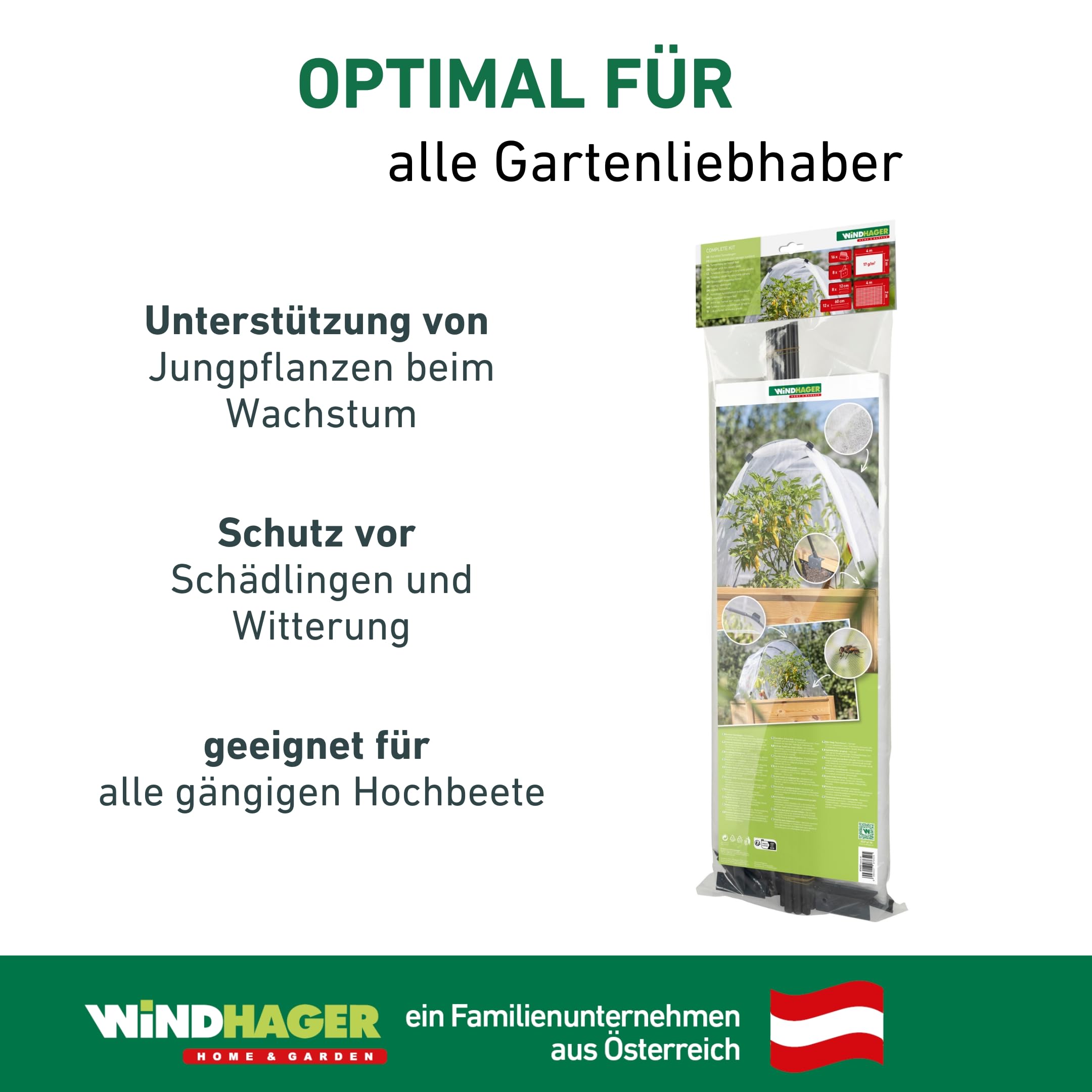 Windhager Hochbeet Tunnelbogen Komplettset, 4 x 2 m, Pflanztunnel für Hochbeete, Frühbeet Tunnel, inklusive Rundbögen, Clips, Befestigungswinkel, Insektenschutz und Wachstumsvlies, wachstumsfördernd
