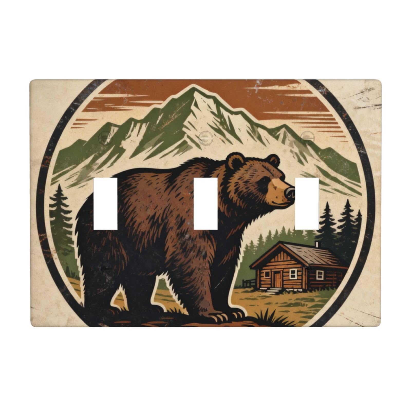 Badge Bear 3 Gang Switch Plate Cover-Unbreakable Polycarbonate Wall Plate, Heat Resistant Toggle Switch Decor for Home