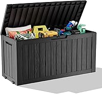 ROJIK 85 Gallon Outdoor Storage Box with Wheels - Waterproof Lockable Resin Deck Box, UV-Resistant Storage Bench for Patio Cushions & Garden Tools