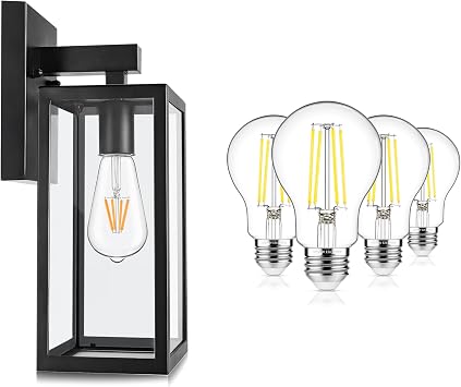 MAXvolador Outdoor Wall Lantern with Non-Dimmable A19 LED Edison Bulbs 850LM 5000K