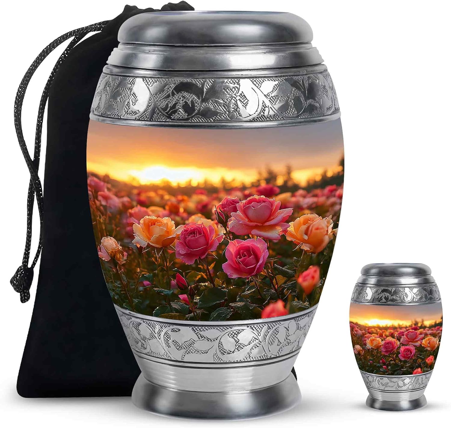 YATHABI Rose Memorial Ashes Set for Grandparents – Large Cremation Holder with Mini Keepsake – Funeral Tribute Container – Family Urn- 1 Large, 1 Small