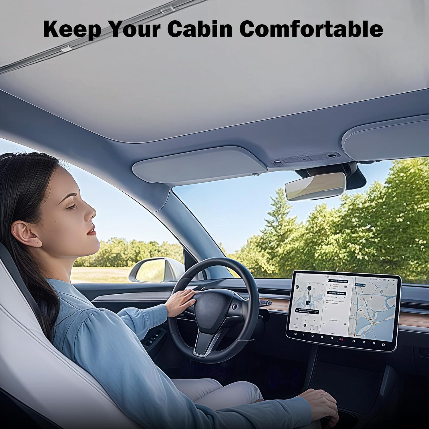 Sunshade for Tesla Model Y Juniper 2025-2026, Custom Fit Roof Sun Shade with No-Sag Frame, Heat-Blocking Double-Layer Sun Protection, UV & Glare Insulation, Foldable Mesh Sunshade for Model Y Juniper