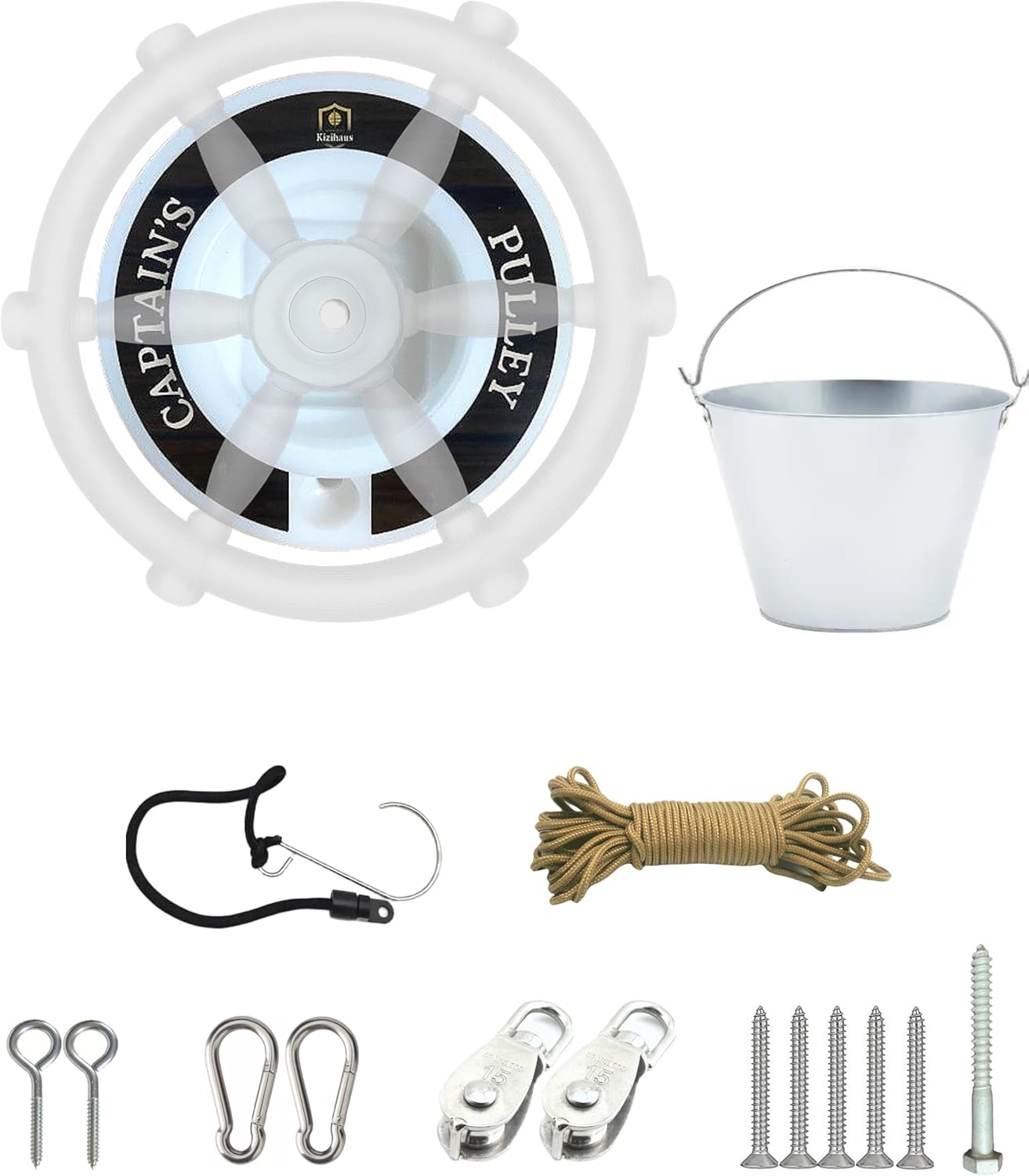 Toy Pulley Set with Bucket for Outdoor Playsets – Durable Winch Pulley Kit for Backyard Treehouses, Universal Fit, Weather-Resistant Materials, Full Installation Accessories Included