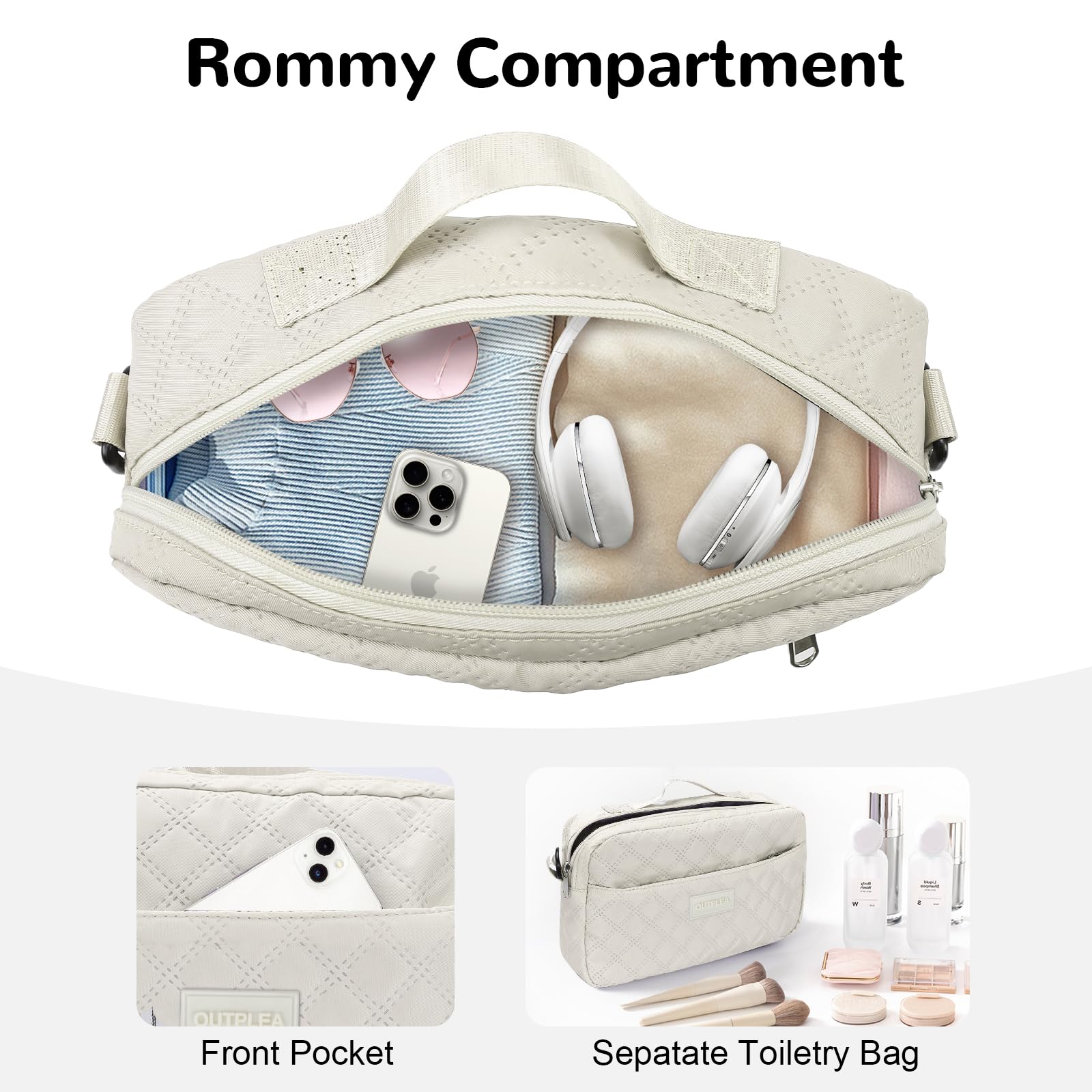 55L Borsone Viaggio Grande, Borsa Sportivo con Scomparto per Scarpe, Borsa Parto Ospedale Mamma Leggero con Borsa da Toilette per Campeggio Yoga Nascita, Bianco