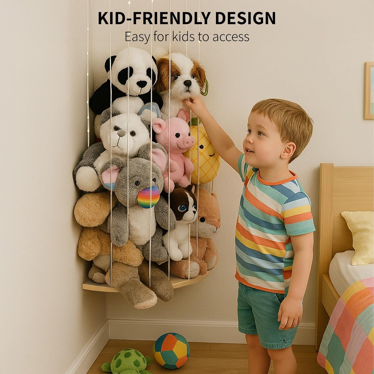 PUTSKA Nursery Furniture Hanging Organizer – Wall Mounted Stuffed Animal Storage for Baby Room, Corner Plush Collection Display & Nursery Organization System, Space-Saving Vertical Storage - Plain