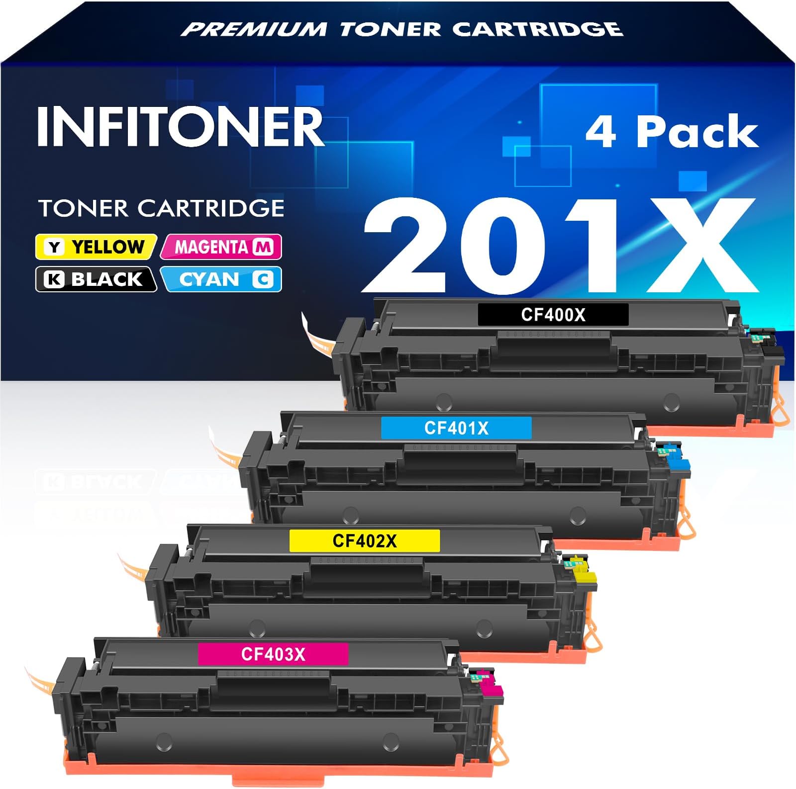 4-Pack 201X 201A CF400X CF400A Compatible for HP M277dw Toner Cartridge Replacement for Color Laserjet pro MFP M277n M252dw M274n M252n M277c6 M277 M252 M274 CF401X ( Black Cyan Yellow Magenta )