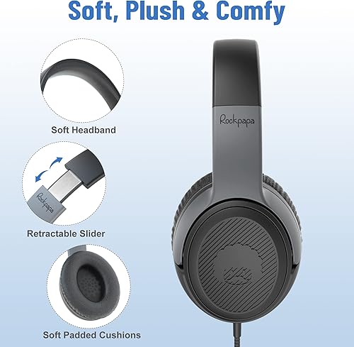 Miniatura 2 de rockpapa Share 1 Auriculares para niños con cable con micrófono y puerto compartido, 85dB94dB volumen limitado, lindo plegable estudiantes niños