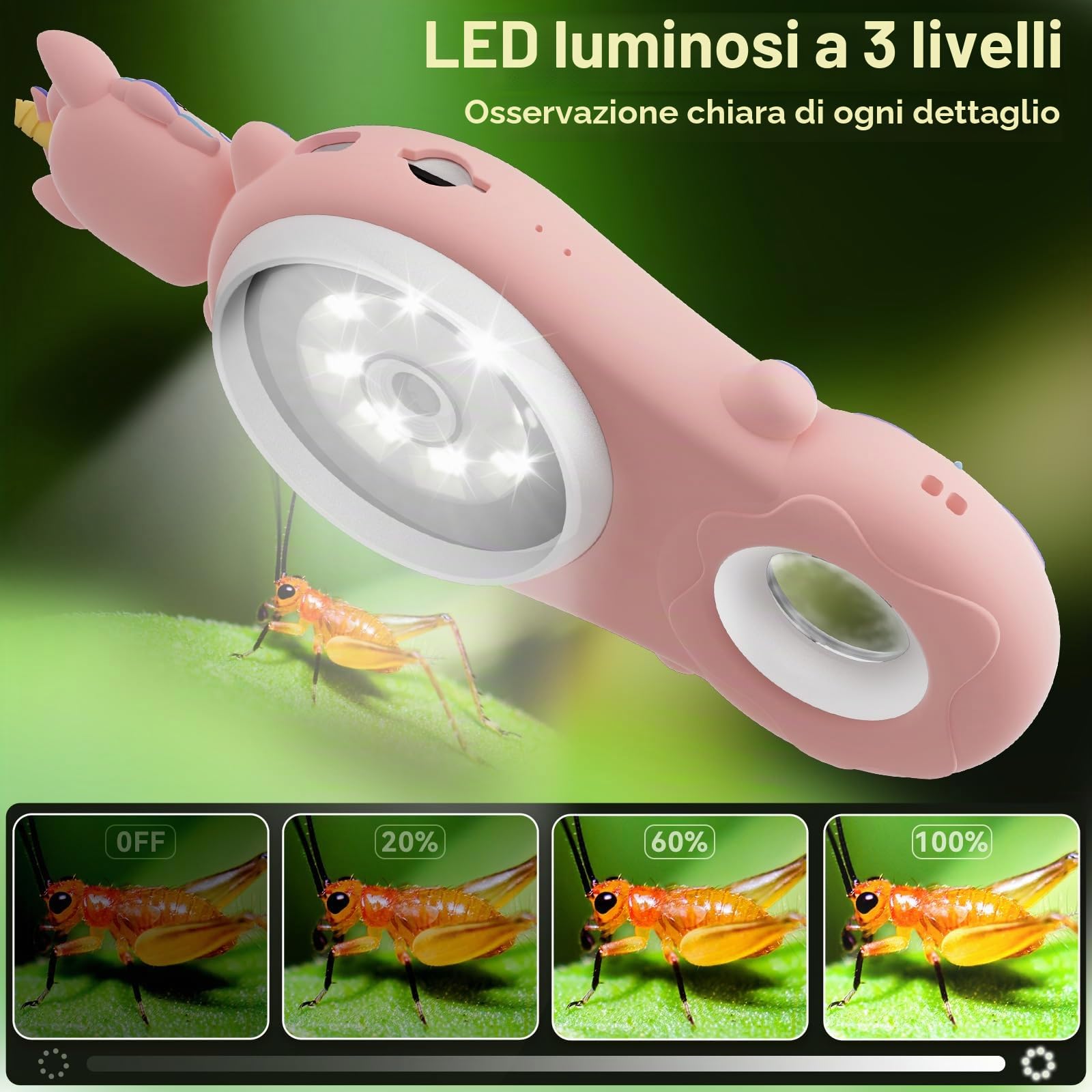 500x Microscopio per bambini digitale portatile - Mini lente di ingrandimento tascabile Miniscopio ottico scientifico educativo per ragazze, ragazzi, laboratorio di studio 5-7 8-12 adolescenti Regalo