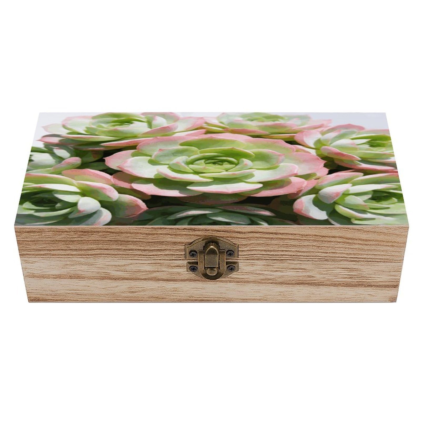 LZQPOEAS Watercolor Succulent Plants Wooden Keepsake Box Wooden Storage Box Container with Hinged Lid Beautiful Wood Memory Box Decorative Jewelry Case for Crafts Art Hobbies & Trinket Storage