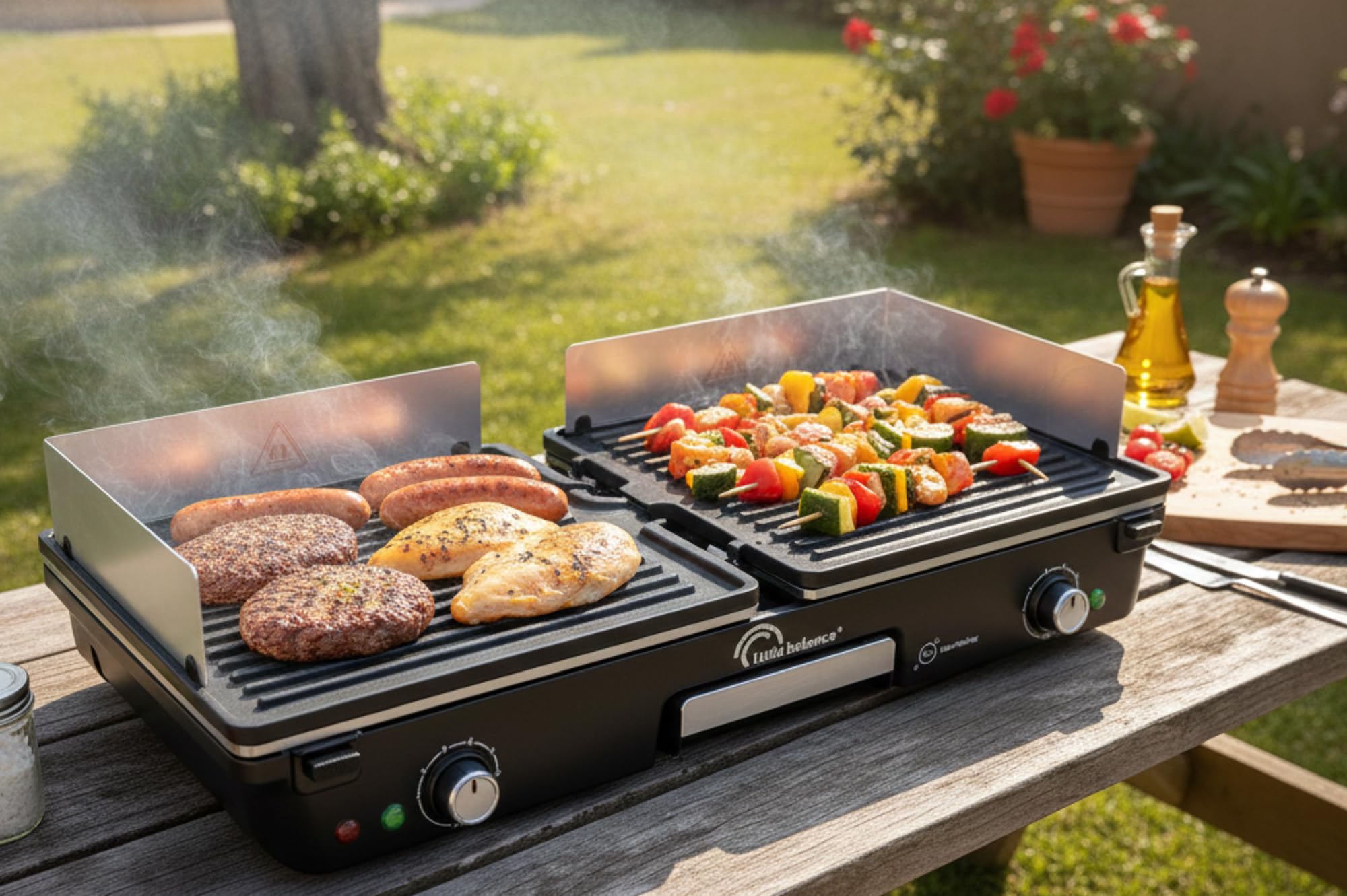 LITTLE BALANCE 3066 Dual 2000 Nopifas, Plancha Barbecue électrique, Sans PFAS, 2 zones de cuissons indépendantes, 2000 W, Noir