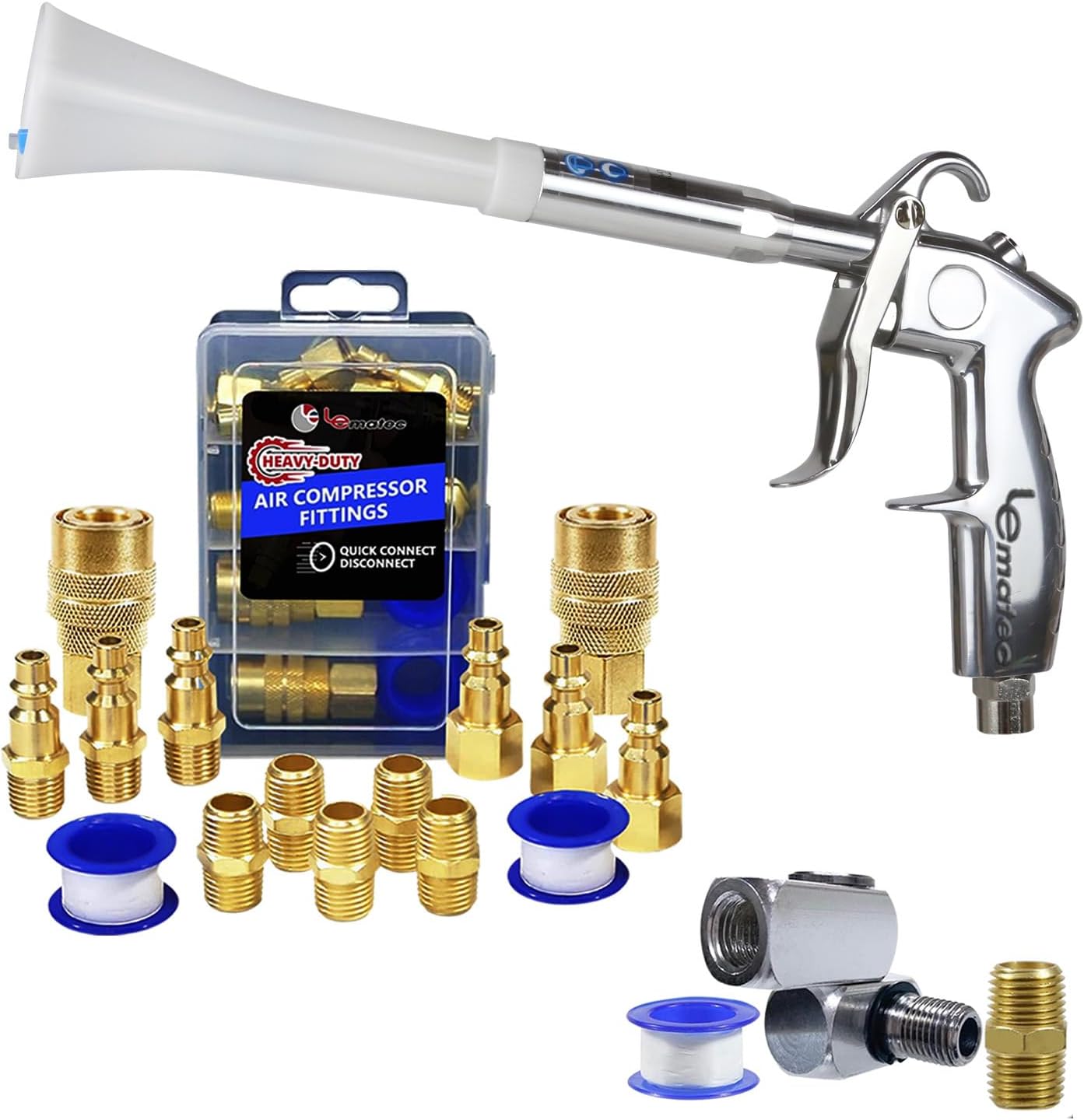 Air Blow Gun, Swivel Connector & 15-PC Fitting Kit for Detailing