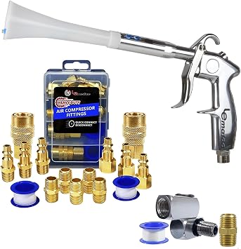 Air Blow Gun, Swivel Connector & 15-PC Fitting Kit for Detailing