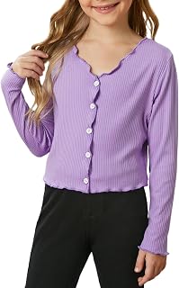 Girl Fall Long Sleeve Button Front Crop Top Kid Size 6-15 Years Old