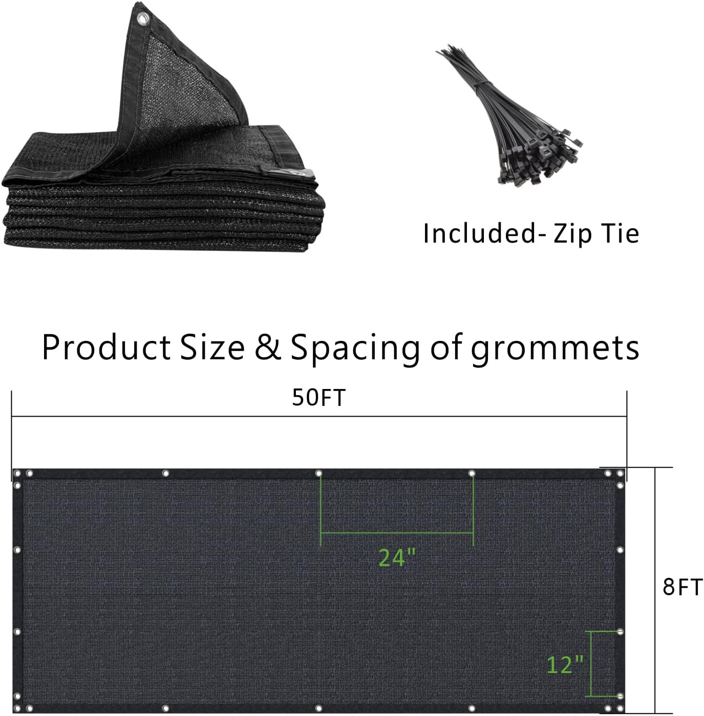 8ft x 50ft Black Privacy Screen Fence 90% Blockage Heavy Duty Fencing Mesh Shade Net Cover for Outdoor Wall Garden Backyard Porch Patio Balcony