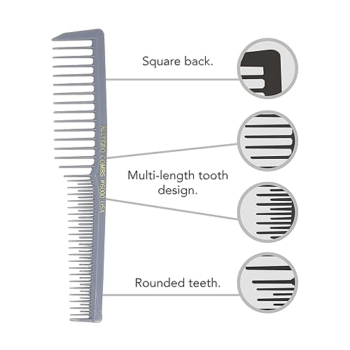 Miniatura 8 de Allegro Combs 6000 peines de elevación para el cabello, dientes espaciales, dientes anchos, peluquero, estilista, pelo rizado, 12 unidades (gris)
