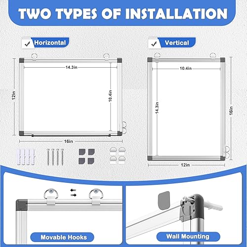 Miniatura 9 de WALGLASS Pizarra blanca de doble cara, pizarra blanca magnética de borrado en seco de 24 x 18 pulgadas para pared, marco de aluminio plateado