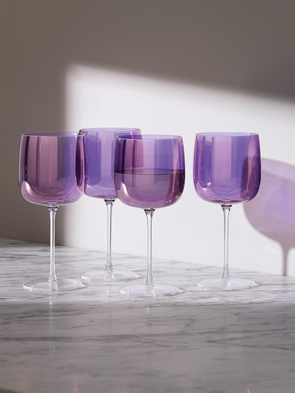 LSA International Aurora Polar Violet Wine Glasses 15 oz, Set of 4, Luxury Hand Decorated Elegant Drinking Glassware
