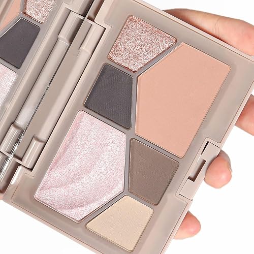 AMY'S DIARY Paleta de sombras de ojos con purpurina para maquillaje de 6 colores, sombra de ojos rosa nude, brillante, brillante, brillante, sombra