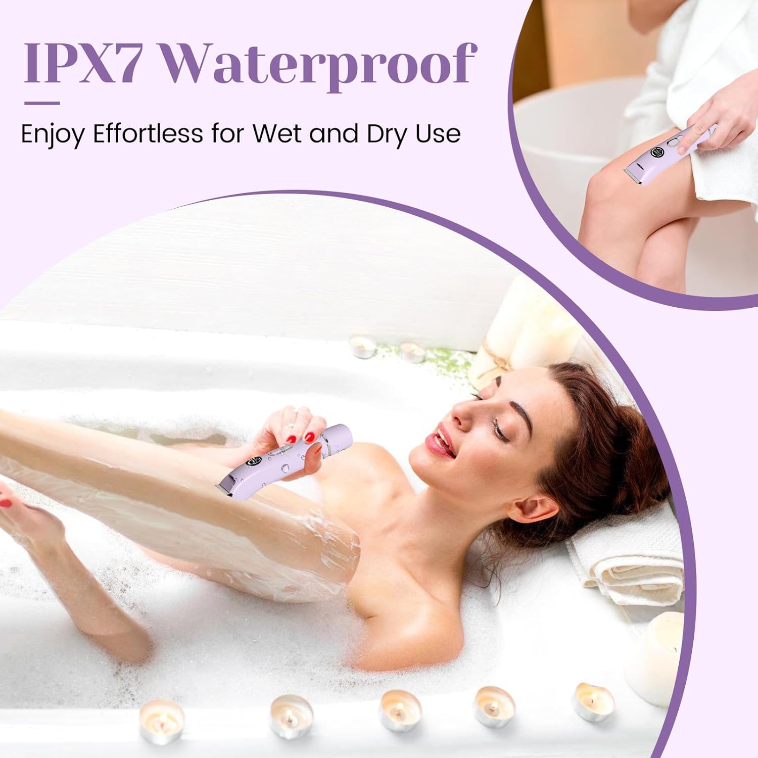 Bikini Trimmer for Women Dermave Bikini Shaver 4 in 1 Pubic Hair Trimmer, Razor for Women Private Area with Dual Heads IPX7 Waterproof, Electric Shaver for Nose Eyebrows Beard Underarm Leg Arm - Image 3