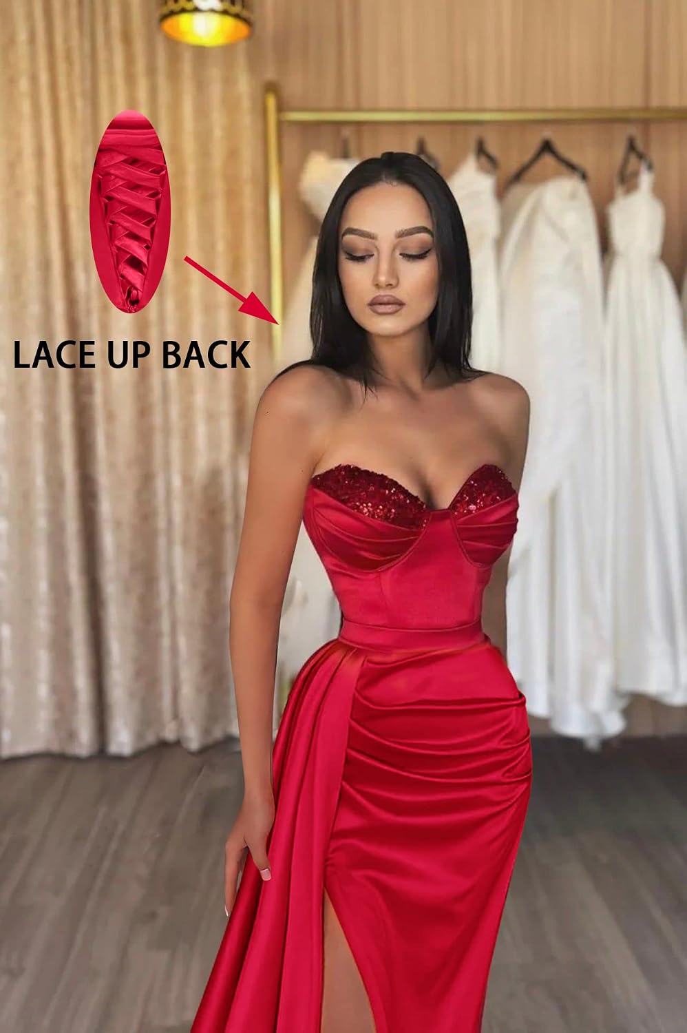 Sweetheart Prom Dresses for Women Strapless Mermaid Party Dress Long Slit Satin Formal Dress with Train