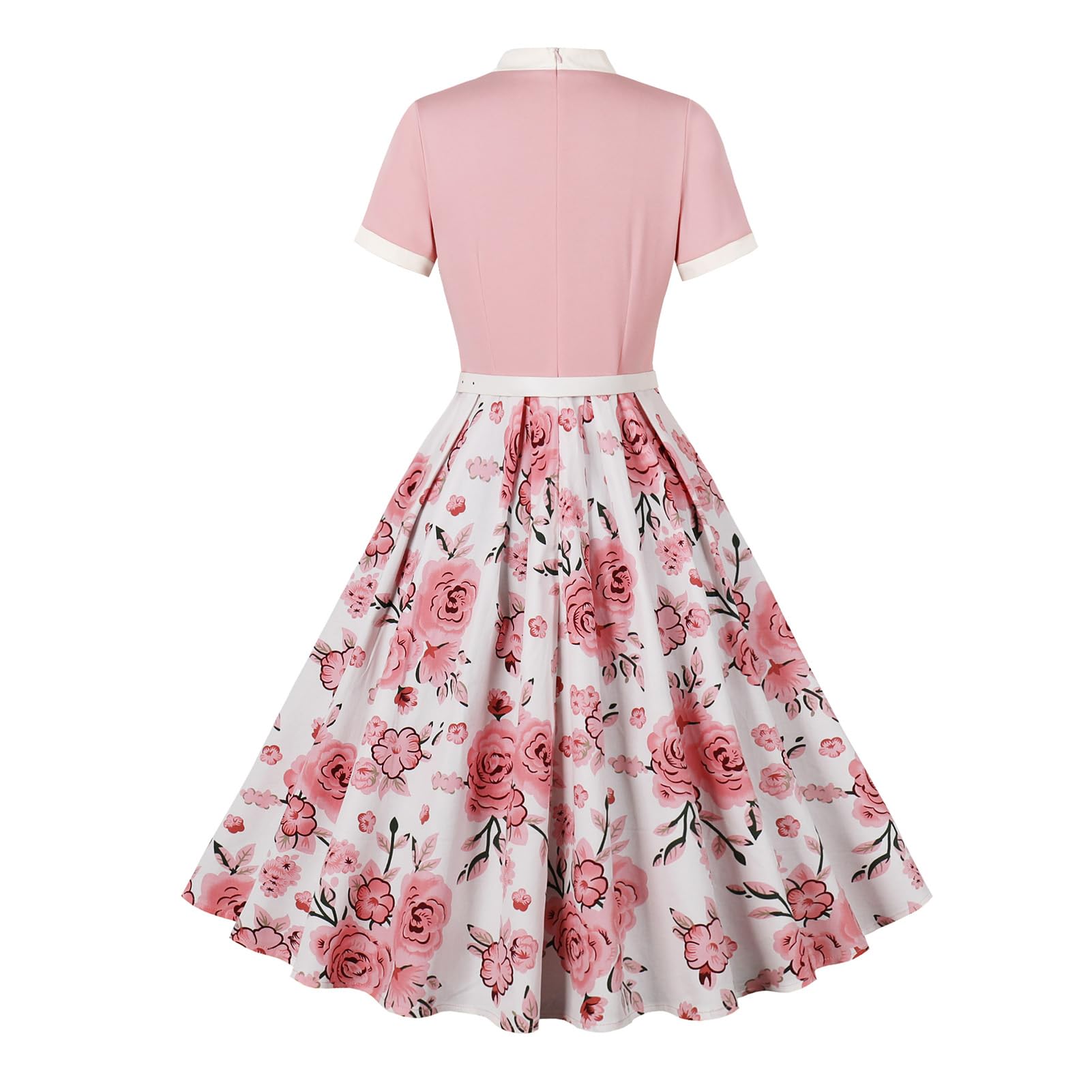 Odizli Rockabilly Kleider Damen 50er Jahre Vintage Kurzarm Krawatte Polka Dot Blumen Swing Knielang Coctailkleid mit Gürtel