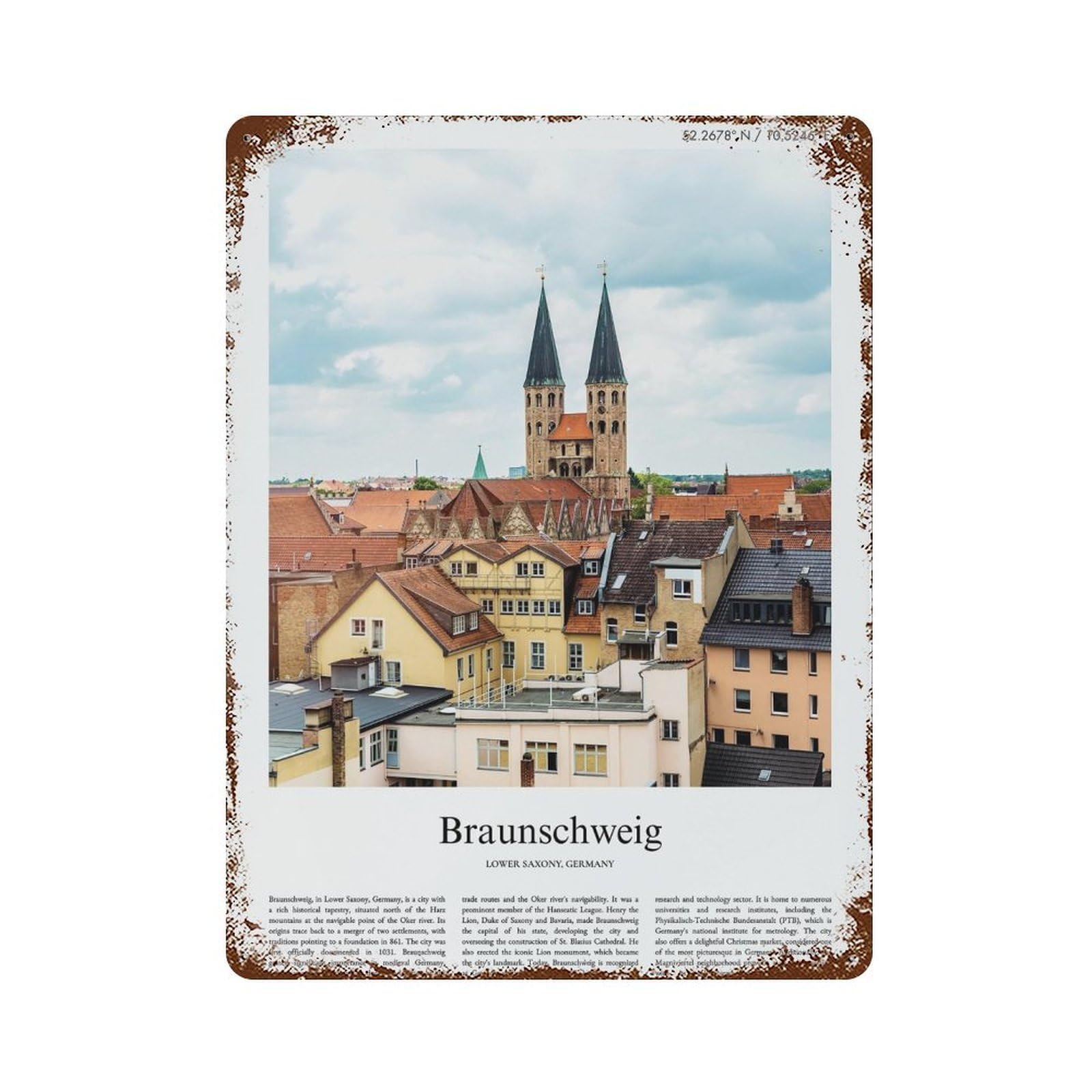 xiaoxiaoshen Braunschweig Lower Saxony, Germany City Scenery Wall Decor Art Metal Tin Poster Modern Home Decor Art Home Bar Shop Decorations Vintage Sign 40x30cm