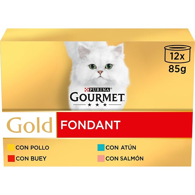 GOURMET Gold Fondant, Comida Húmeda para Gato Adulto, Mousse con Salsa, Surtido de Pollo, Atún, Buey y Salmón