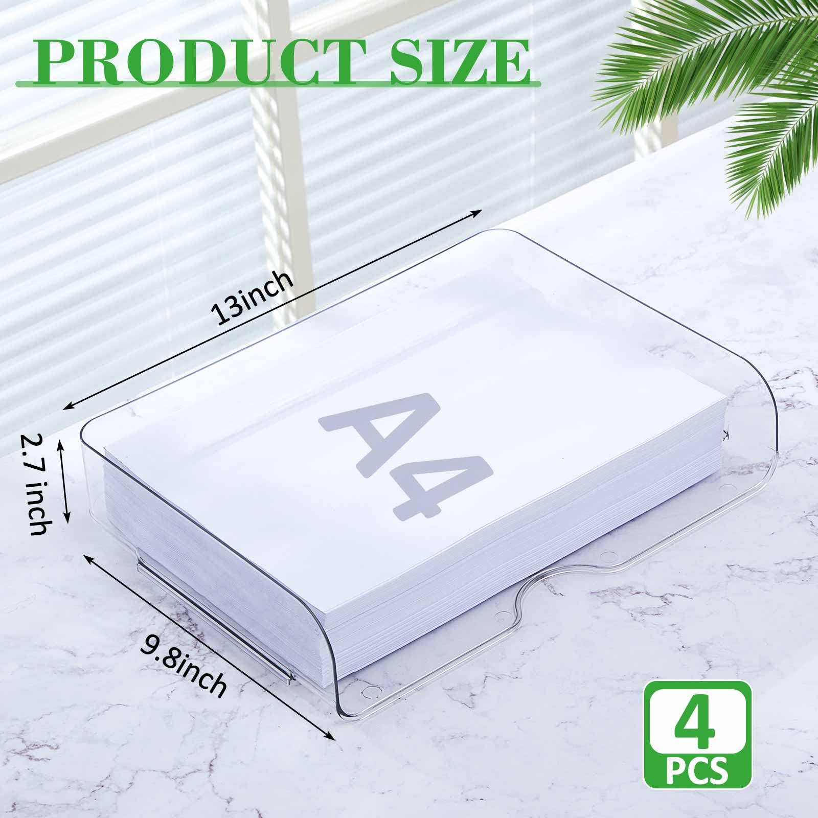 Juexica Lot de 4 corbeilles à courrier de bureau A4 en PET transparent empilable avec fond antidérapant, organisation de bureau et rangement pour notes, stylos, papier de fichier, bureau
