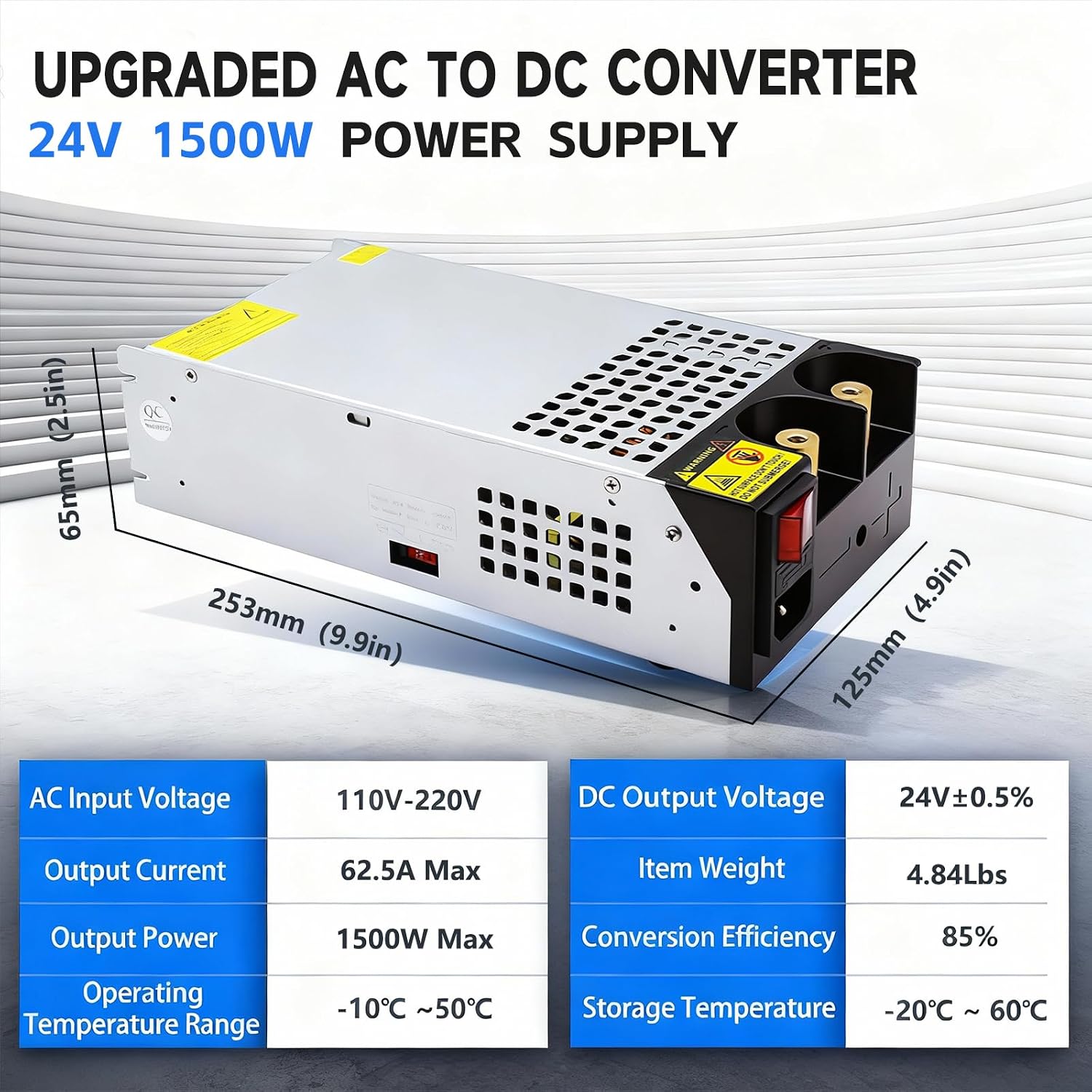 New Upgraded DIY SMPS 110V AC to DC 12V 125A 1500W Power Supply,12V DC Power Supply,110V to 12V Converter Voltage Transformer for Motor Pump CCTV 3D Printer Air Compressor Led (DC24V1500W)