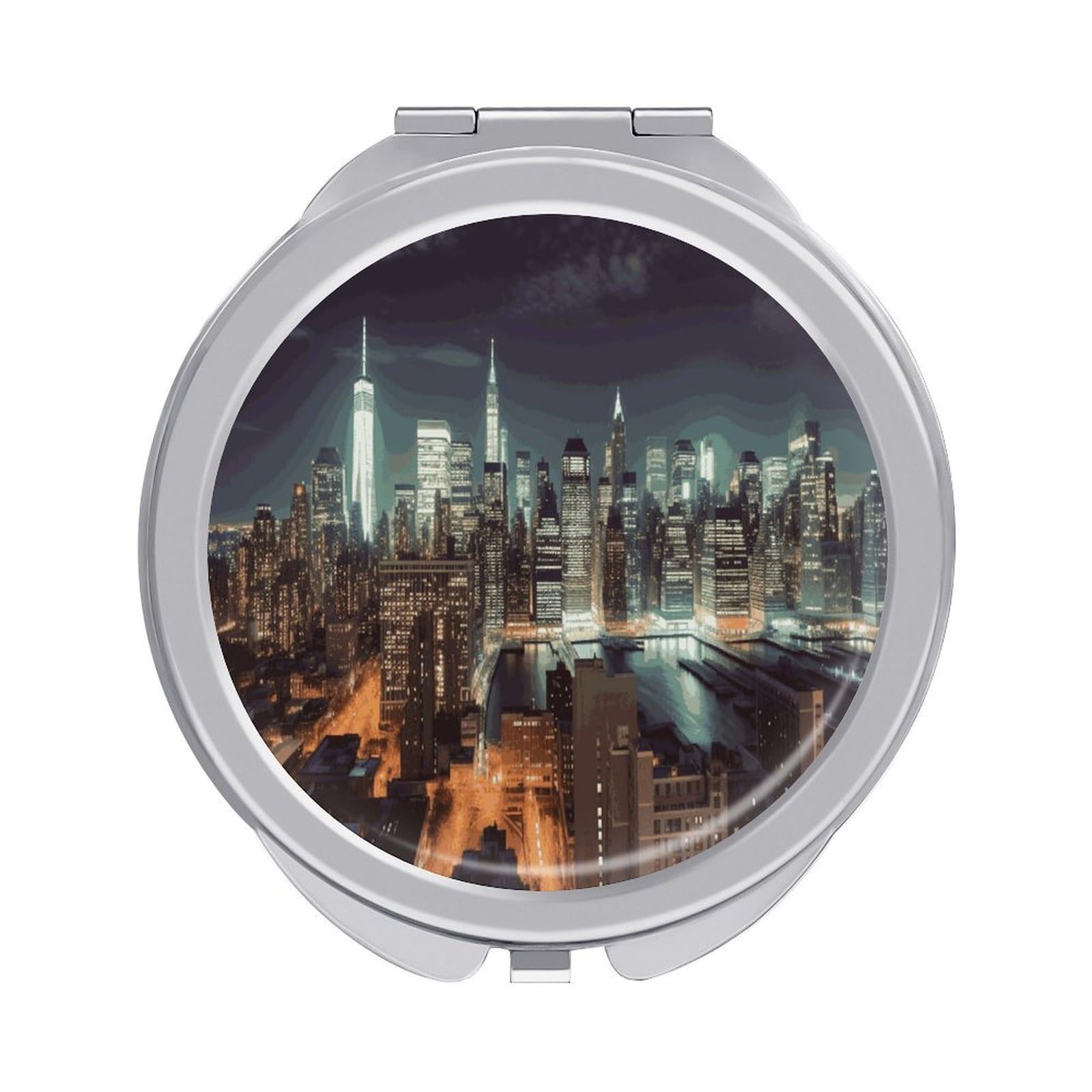 Fekiloot Style New York City Travel Makeup Mirror Handheld Compact Mirror Portable Pocket Mirror Double-Sided 1X/2X Magnifying For Handbag And Purses