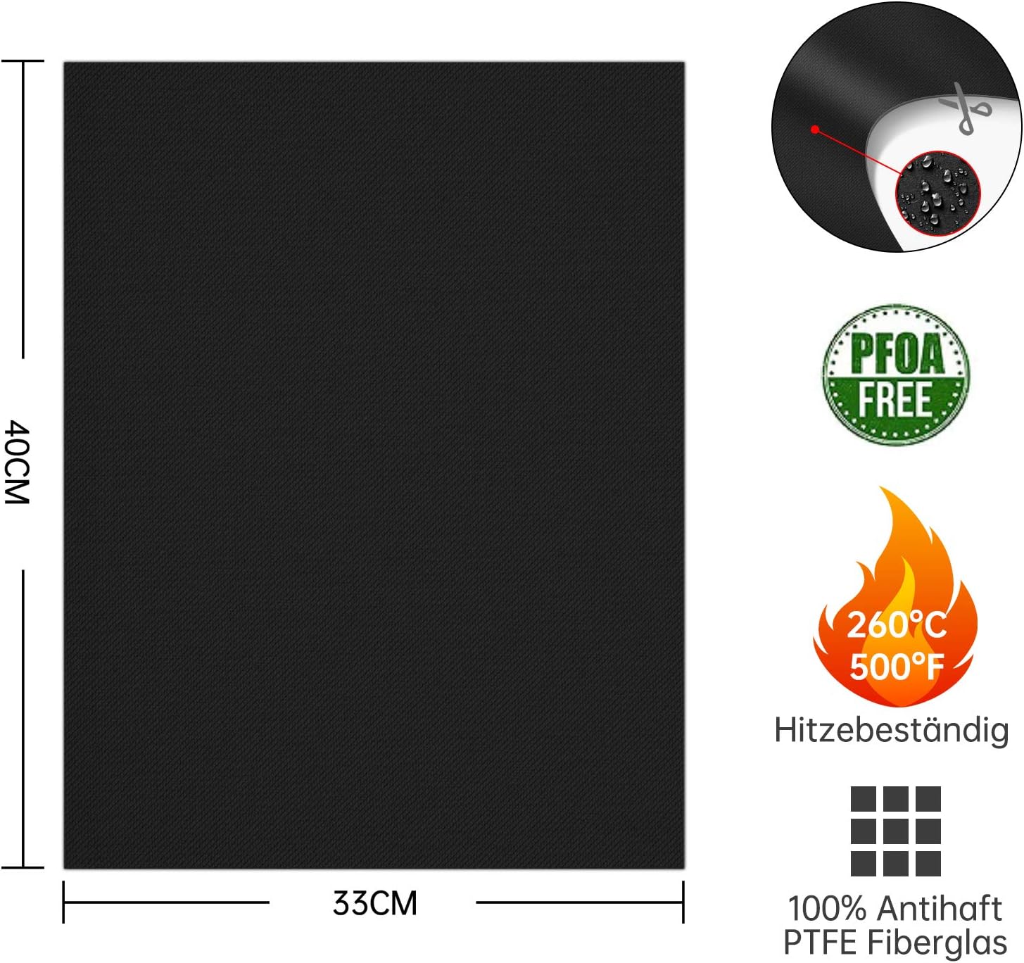 SPGOOD BBQ Grill Mat Set of 5 40 x 33 cm FDA Teflon Grill Mats Gas Grill 100% Non-Stick PFOA for up to 260 °C / 500 °F - Image 3