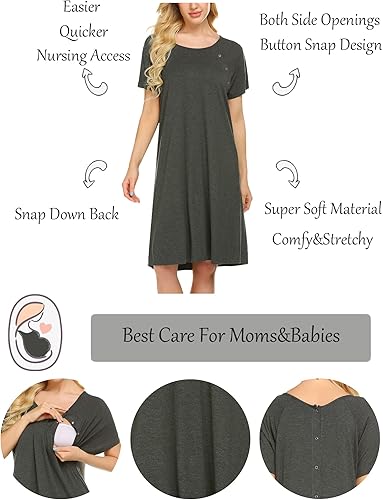 Miniatura 2 de Ekouaer - Camisón con botones y manga corta para mujer, vestido para lactancia, parto, hospital y maternidad, tallas S-XXL