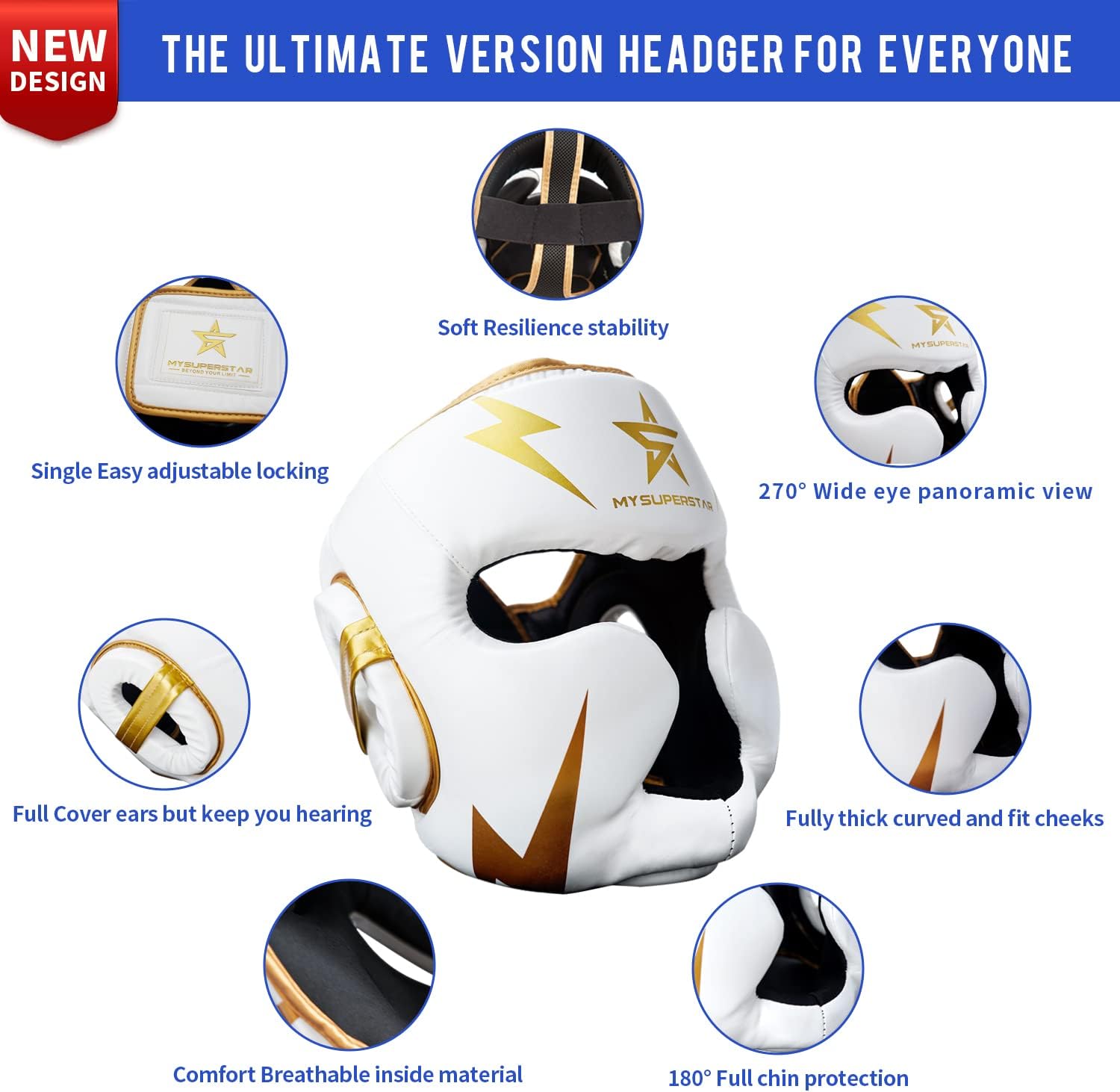 MYSUPERSTAR Ultimate Headgear for Boxing Kickboxing Muay Thai Sparring MMA UFC Martial Arts Taekwondo Perfectly fit Helmet for Men Women Boys Girls Boxing Gear, Gym Training Club Class Body Build : Sports & Outdoors