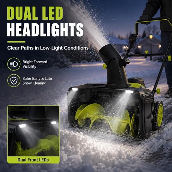 40V Lithium Battery Cordless Snow Blower, 3500W Brushless Motor Snow Thrower with 2/4 Batteries & 1/2 Charger, 50cm/20in Clearing Width, 7.6m/25ft Throw for Driveway & Patio 2Batteries
