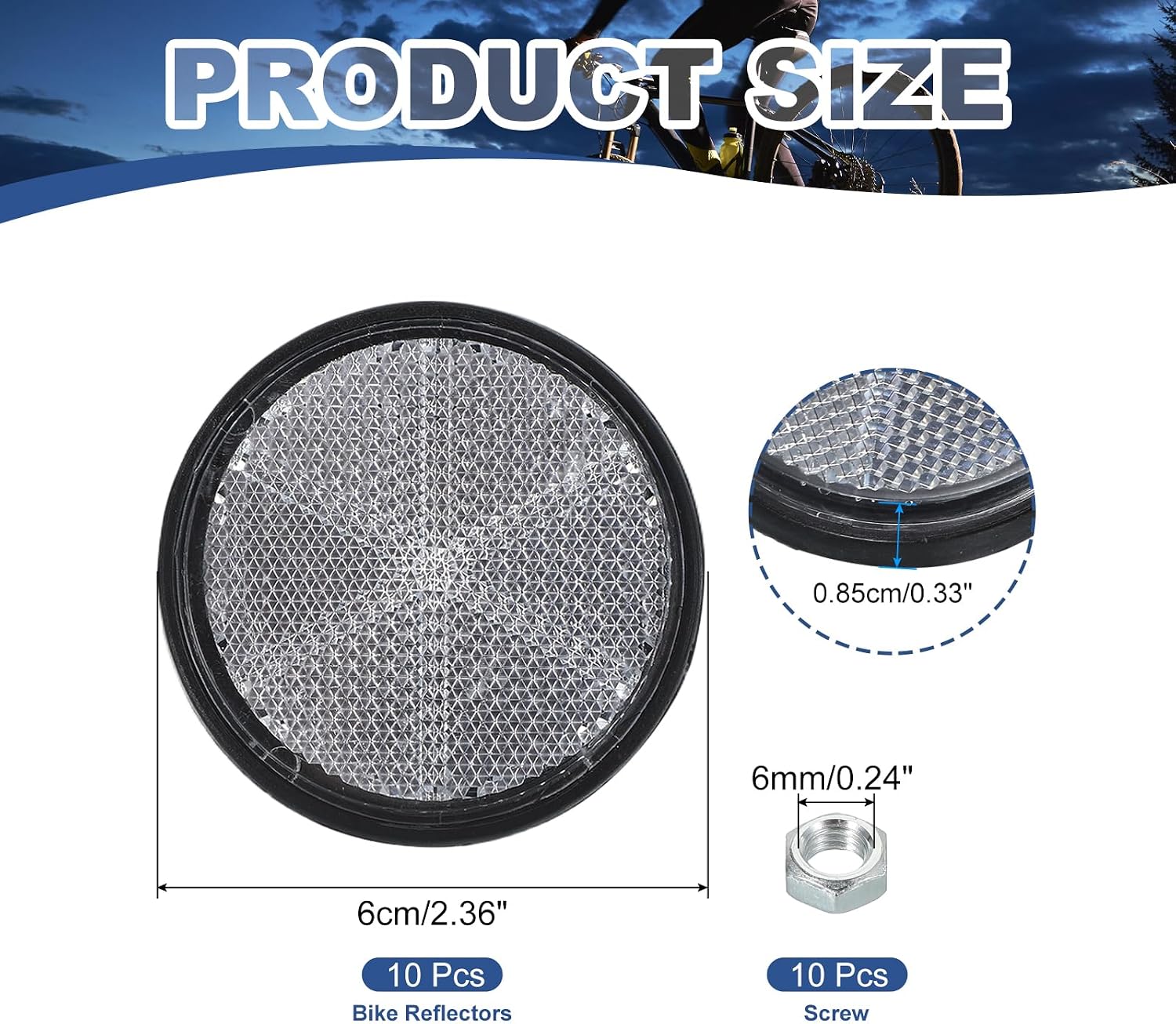 PATIKIL Round Rear Reflectors, 10 Pcs Safety Reflective Warning Reflector Plastic Universal Motorcycle Reflector with M6 Screw Mount for Car Motorcycle Trailer Bike Bicycles Dirt, White