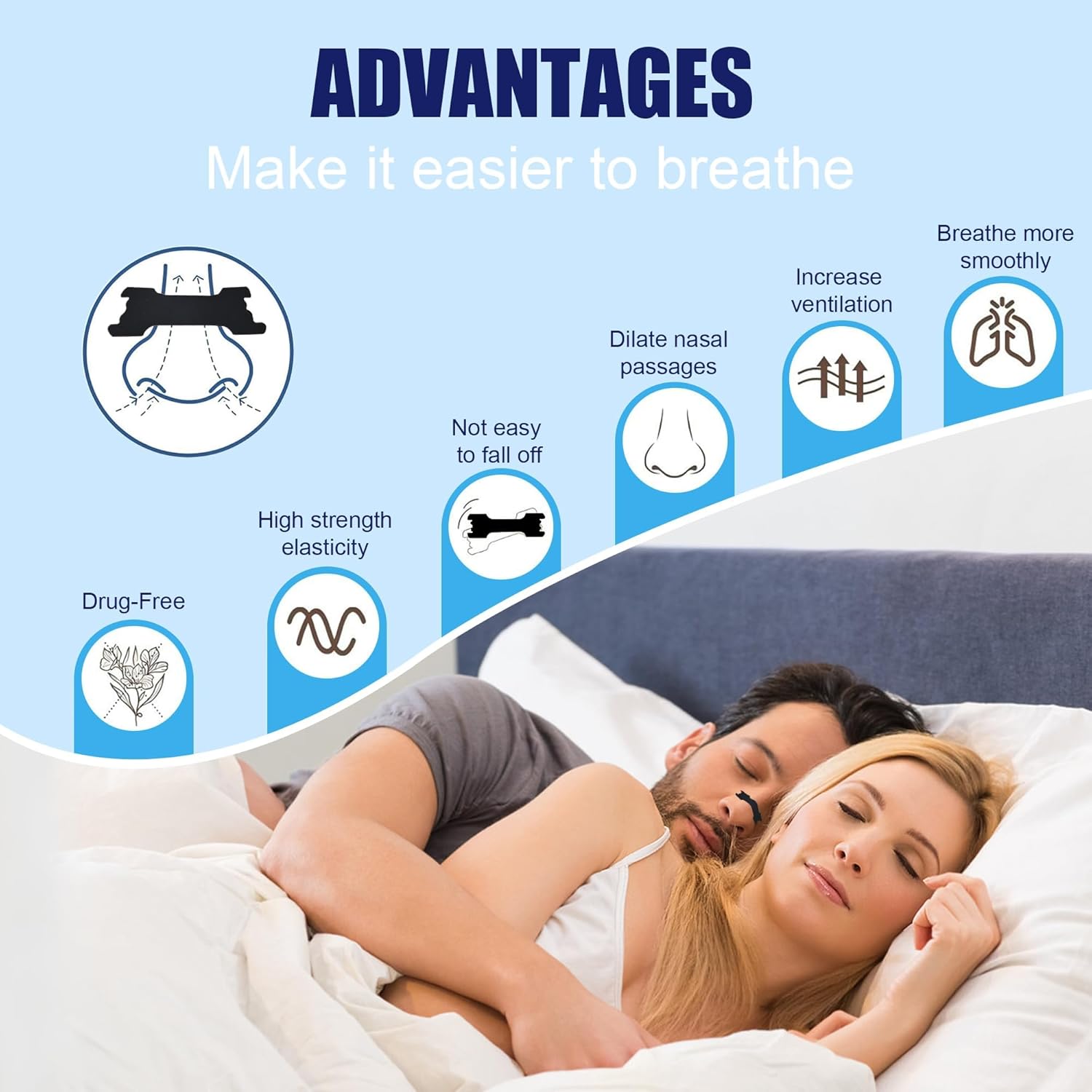 50Pcs Nasal Strips for Snoring, Nose Strips for Breathing, Sweat-Resistant - Improve Sleep, Relief from Nasal Congestion(Black,50) - Image 5