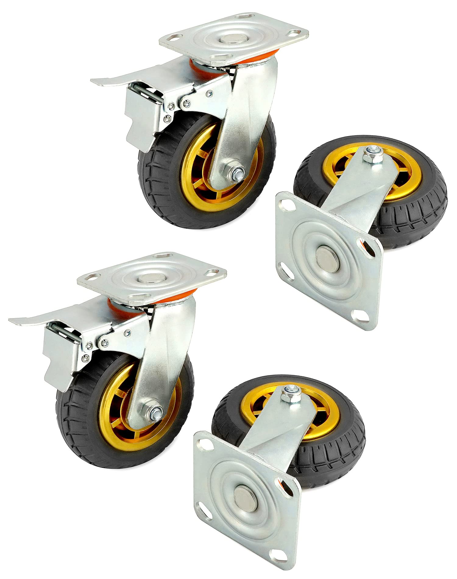 QWORK® 4X Ruote per carichi pesanti 150 mm, Ruote girevoli fino a 250 kg per ruota, per trasporto di mobili e trasporto industriale (2 ruote girevoli + 2 ruote freno)