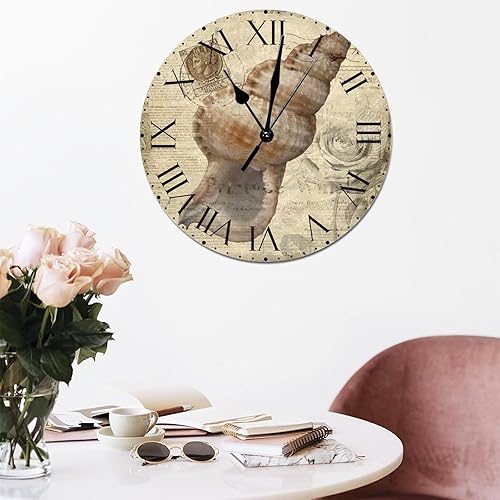 Miniatura 187 de ArogGeld Reloj de pared con diseño de estrella de mar antigua francesa, de cloruro de polivinilo, con números romanos, de 10 pulgadas, funciona