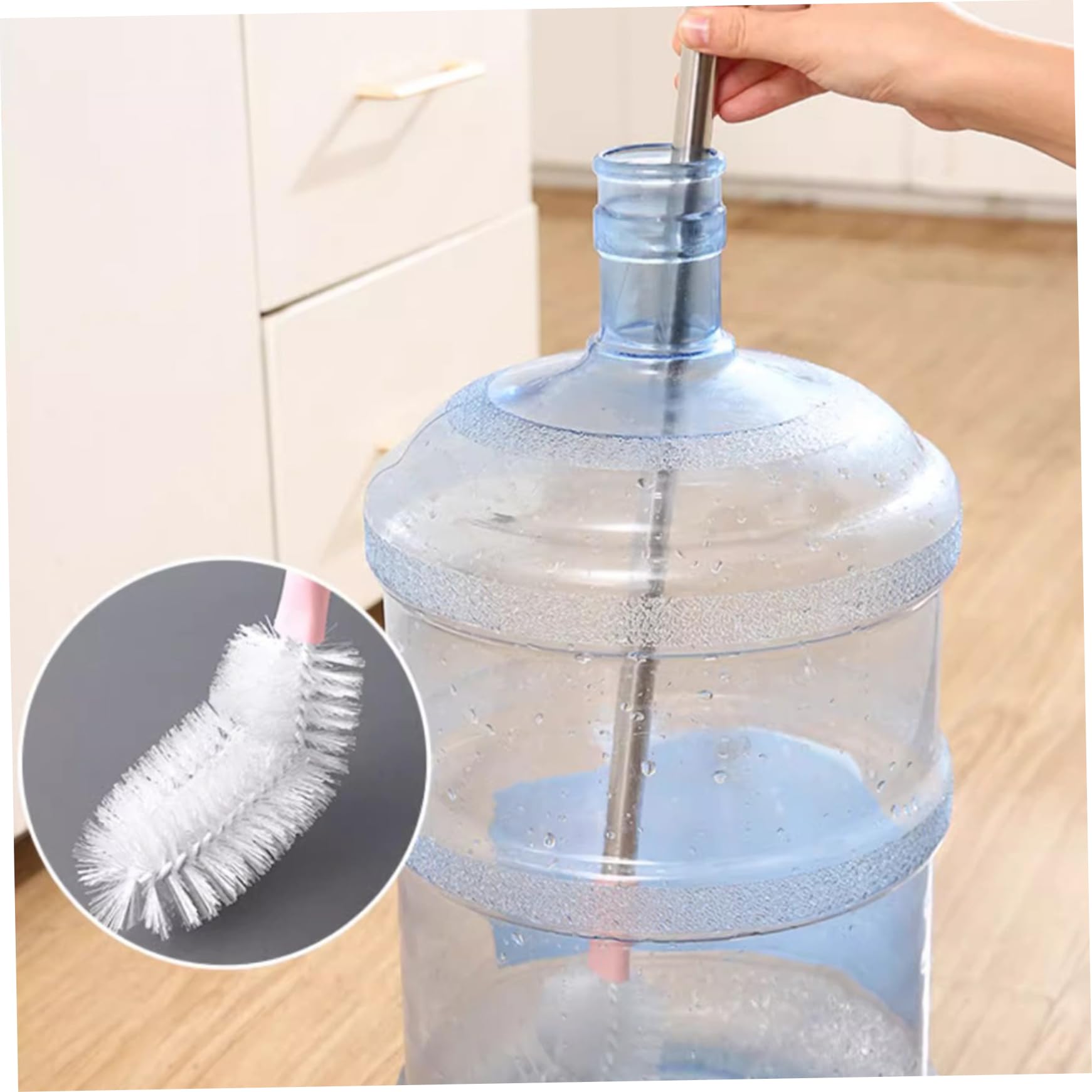 Spazzola per bottiglie, spazzola a forma di L con manico da 2 pezzi, con foro per appendere per brocca d'acqua da 3 e 5 galloni, lunga 28x3 pollici