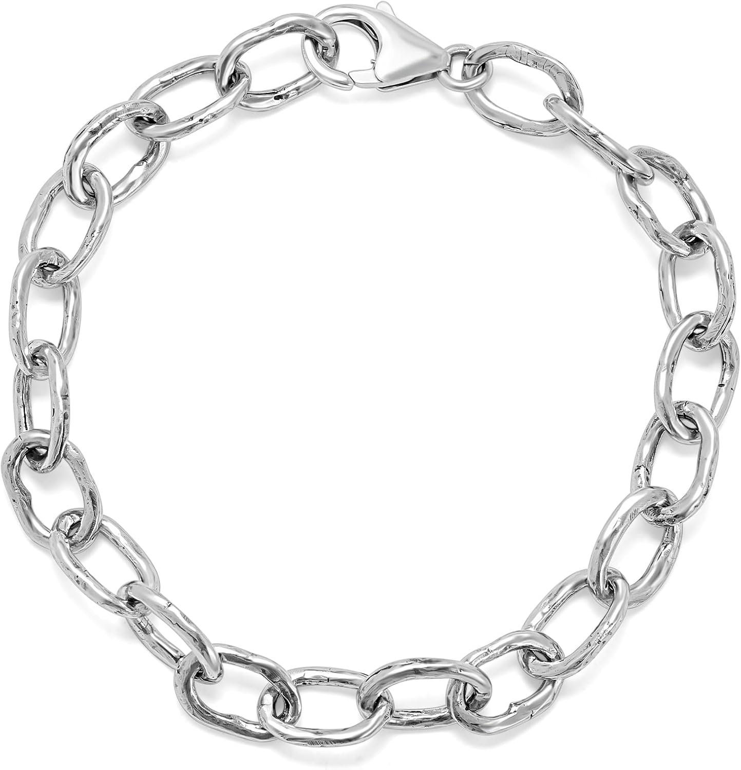 JEAN RACHEL JEWELRY Men’s Solid 925 Sterling Silver Wide Link Chain Bracelet - Hammered Organic Wristband - Oxidized Rustic Finish