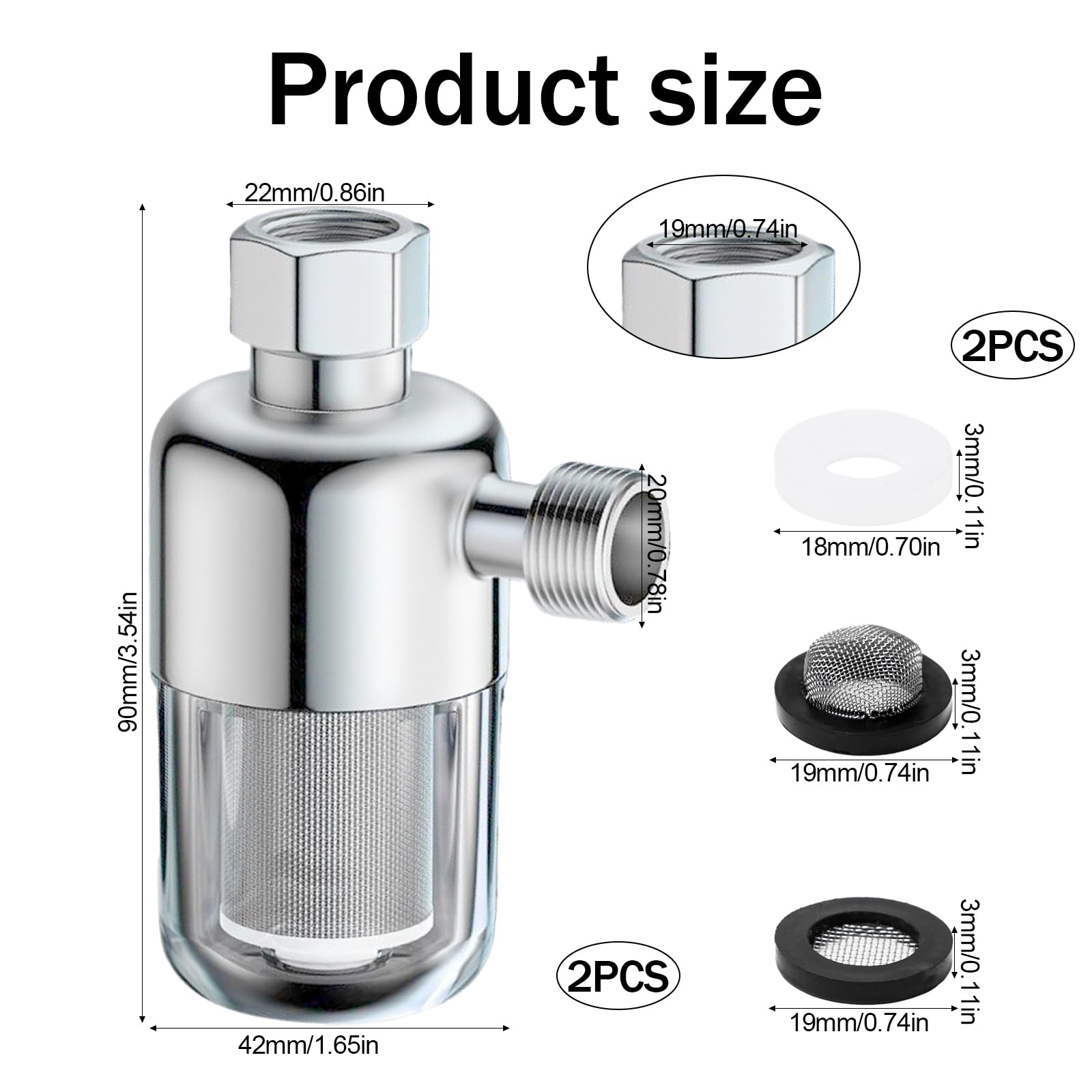 2 Pezzi Filtro Acqua Doccia 1/2 Pollice Filtro Anticalcare Riutilizzabile con 40μm Elemento Filtrante in Acciaio Inox filtro Acqua Anticalcare 1/2" per Doccia Rubinetto Scaldabagni Bagno Cucina