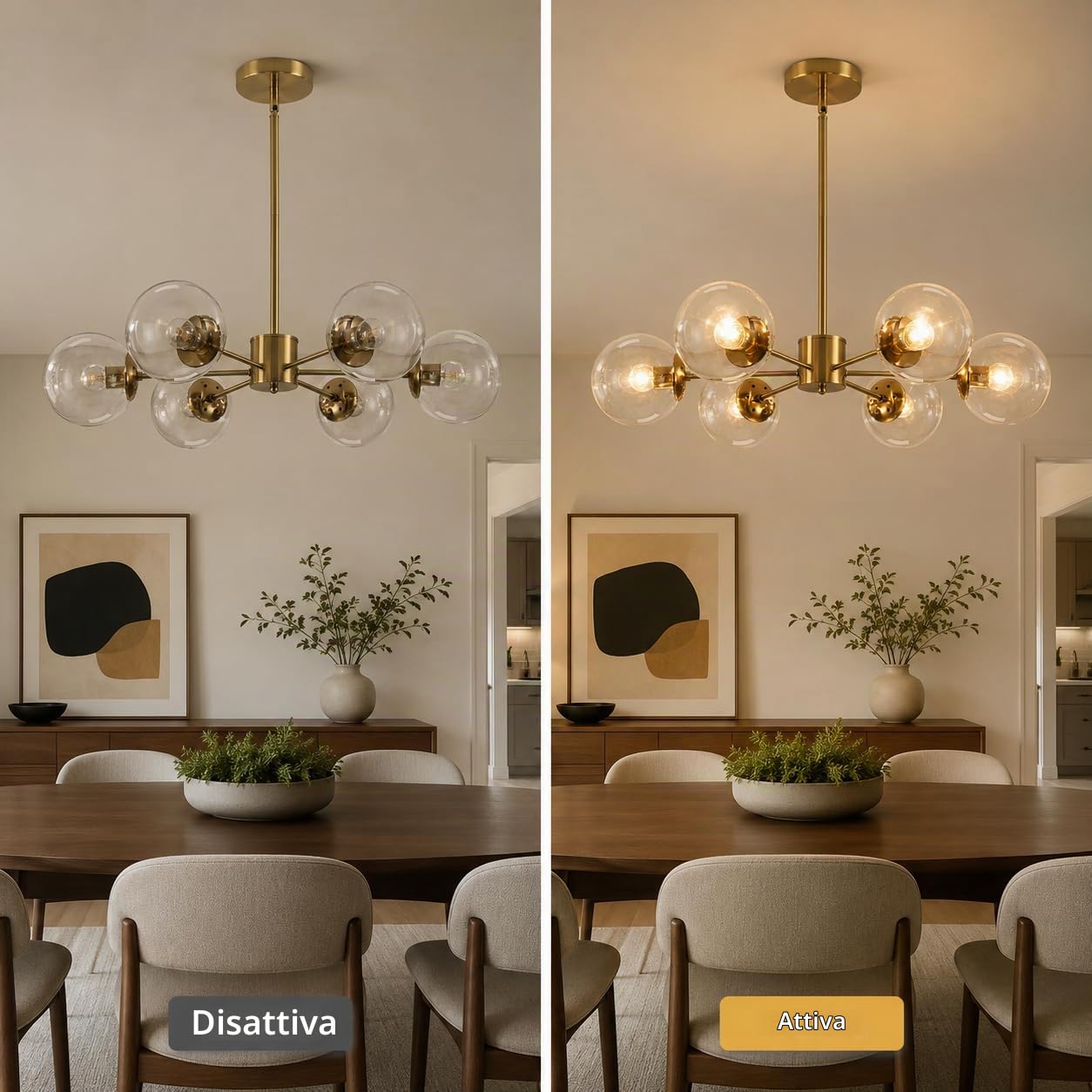 KCO Lighting Moderno Sputnik 6 luci Lampadario Ottone Dorato Globi Vetro